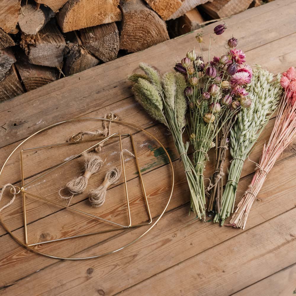 DIY Box Isabella, Trockenblumensträuße mit Ringen, H: 38 cm