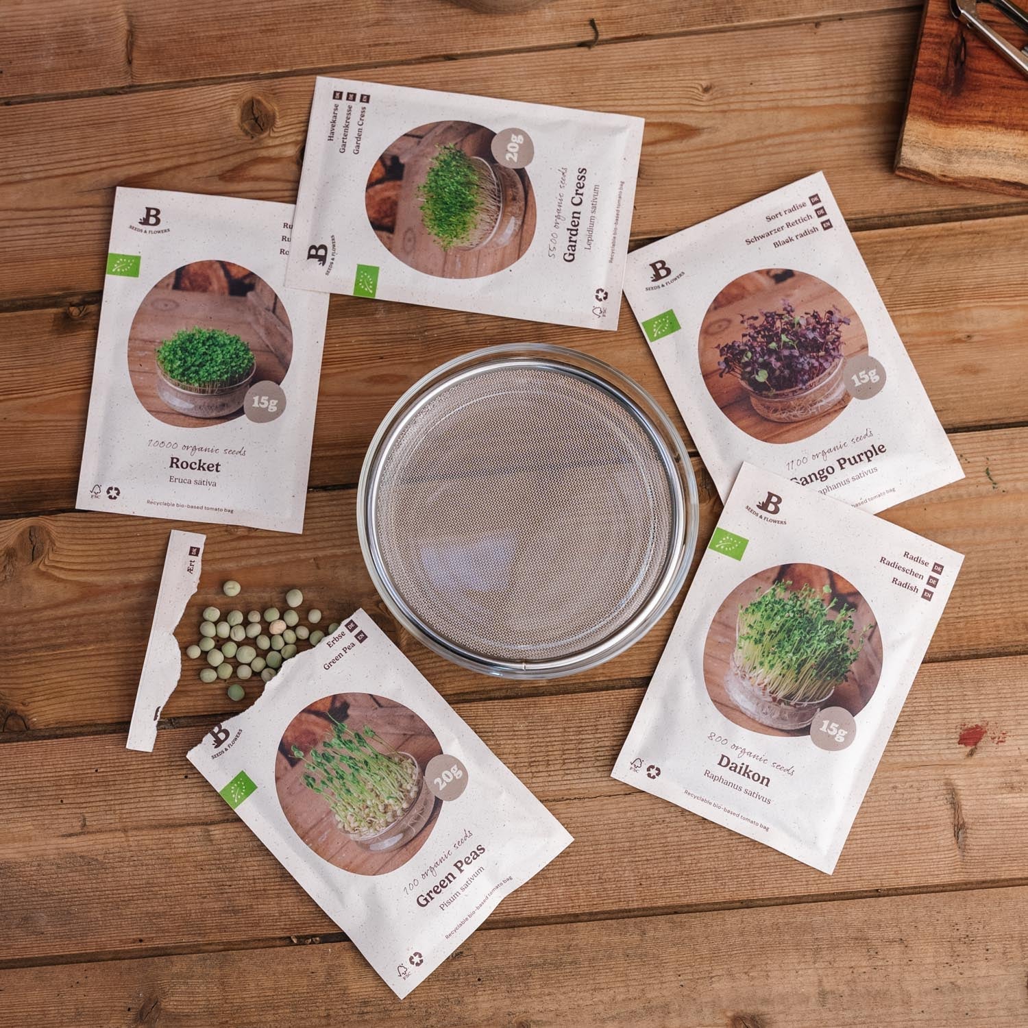Microgreenbox mit Keimschale - 5 Tüten Biosamen