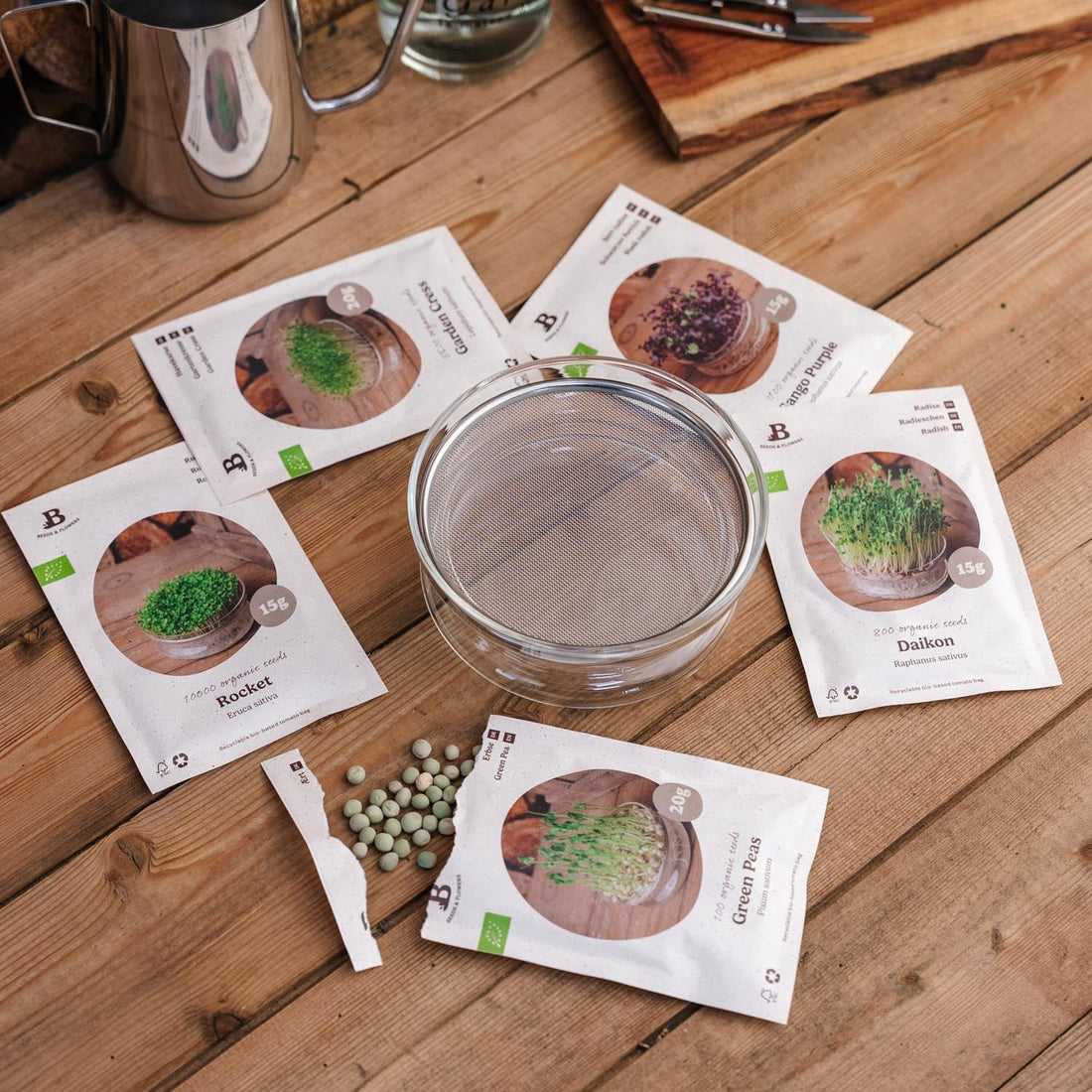 Microgreenbox mit Keimschale - 5 Tüten Biosamen