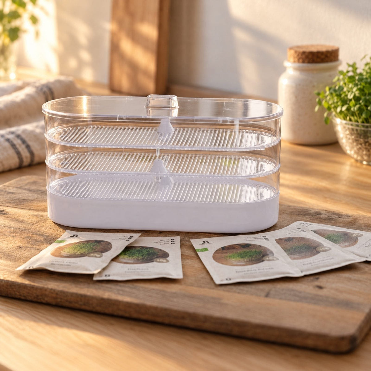 Microgreens-Box mit Keimturm - 5 Tüten Biosamen