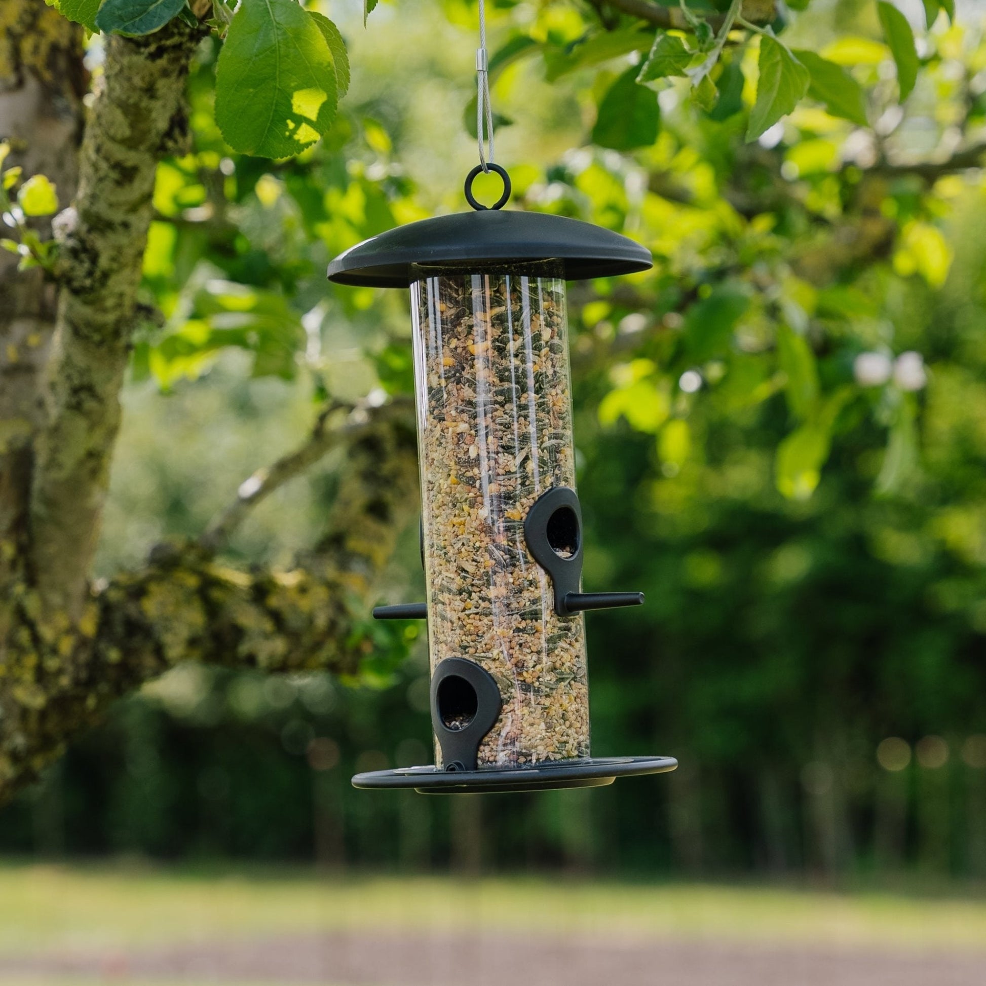 Schwarzer Vogelfutterautomat, O: 14 cm H: 26 cm