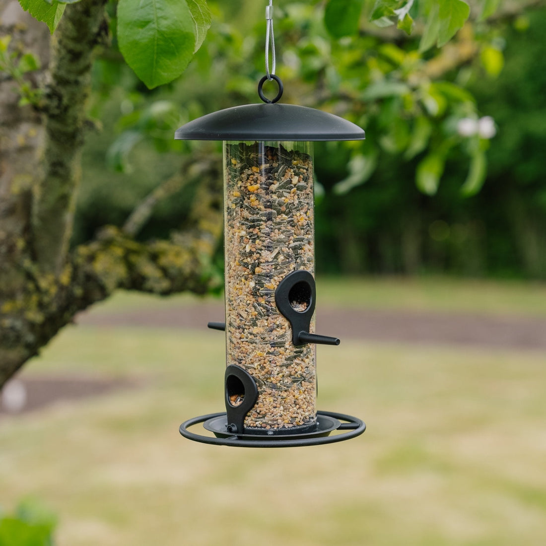 Schwarzer Vogelfutterautomat, O: 14 cm H: 26 cm