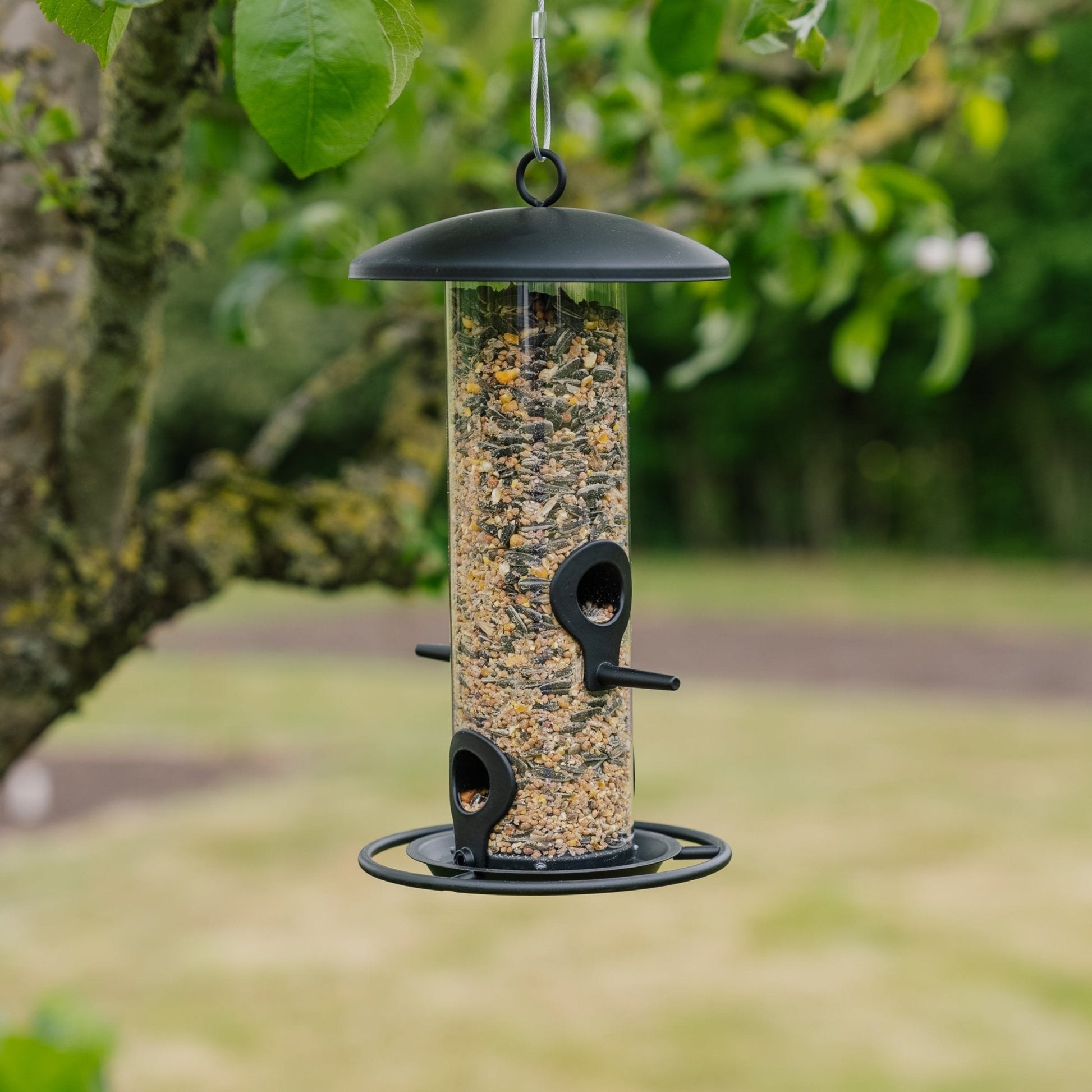 Schwarzer Vogelfutterautomat, O: 14 cm H: 26 cm